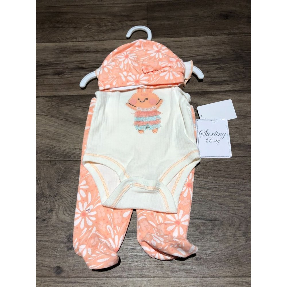 3 Piece New Born Flower Body Suit Pants Hat 60% Cotton 40% Polyester $24.00